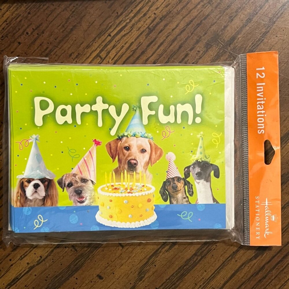 Hallmark Stationery Dog Themed Birthday Party Set Of 12 Invitations & Envelopes